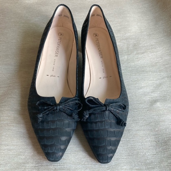 PETER KAISER Sz 7.5 UK Crocodile Style Pointy Toe Bow Short  Heel Leather Shoes - Picture 2 of 14